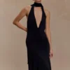 Vestido largo ajustado Juliet con pañuelo – Negro Vestido largo ajustado Juliet con pañuelo – Negro