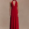 Vestido largo ajustado Juliet con pañuelo – Rubí Vestido largo ajustado Juliet con pañuelo – Rubí