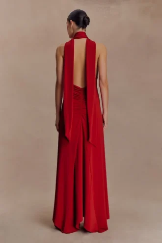 Vestido largo ajustado Juliet con pañuelo – Rubí