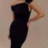 Vestido largo ajustado Kinsley con detalles metálicos – Negro