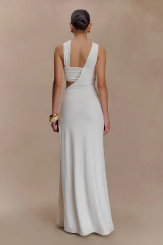 Vestido largo ajustado Lottie con abertura – Blanco
