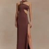 Vestido largo ajustado Lottie con abertura – Chocolate Vestido largo ajustado Lottie con abertura – Chocolate