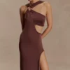 Vestido largo ajustado Lottie con abertura – Chocolate Vestido largo ajustado Lottie con abertura – Chocolate