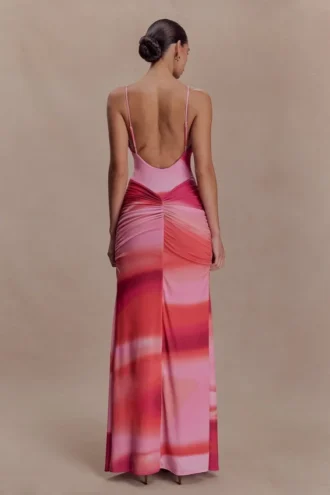 Vestido largo ajustado Roisin – Estampado Pink Sunset
