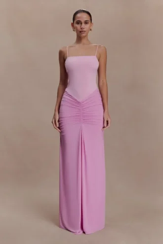 Vestido largo ajustado Roisin – Rosa empolvado