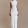 Vestido largo ajustado Wisteria con pañuelo – Blanco