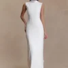 Vestido largo ajustado Wisteria con pañuelo – Blanco