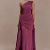 Vestido largo Asher Slinky de un solo hombro – Ciruela neutro
