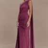 Vestido largo Asher Slinky de un solo hombro – Ciruela neutro