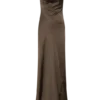 Vestido largo Ashley de encaje y satén con cuello drapeado – Moca Vestido largo Ashley de encaje y satén con cuello drapeado – Moca