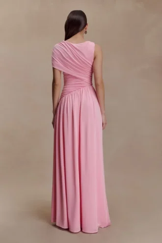 Vestido largo asimétrico Ayeshya – Rosa caramelo