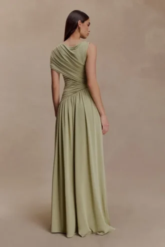 Vestido largo asimétrico ceñido Ayeshya – Salvia