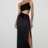 Vestido largo asimétrico con diamantes Athena – Negro