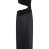 Vestido largo asimétrico con diamantes Athena – Negro
