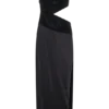 Vestido largo asimétrico con diamantes Athena – Negro