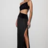 Vestido largo asimétrico con diamantes Athena – Negro