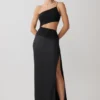Vestido largo asimétrico con diamantes Athena – Negro