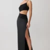 Vestido largo asimétrico con diamantes Athena – Negro