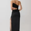 Vestido largo asimétrico con diamantes Athena – Negro