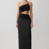 Vestido largo asimétrico con diamantes Athena – Negro