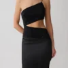 Vestido largo asimétrico con diamantes Athena – Negro