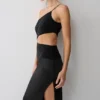 Vestido largo asimétrico con diamantes Athena – Negro