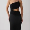 Vestido largo asimétrico con diamantes Athena – Negro