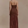 Vestido largo Aubree de crepé y malla – Chocolate/Moca Vestido largo Aubree de crepé y malla – Chocolate/Moca