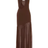 Vestido largo Aubree de crepé y malla – Chocolate/Moca Vestido largo Aubree de crepé y malla – Chocolate/Moca