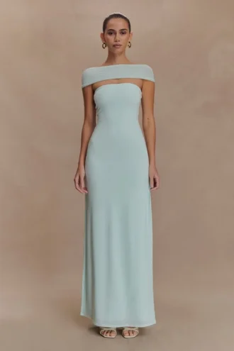 Vestido largo Aurora Slinky con abertura de malla – Lagoon