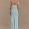 Vestido largo Aurora Slinky con abertura de malla – Lagoon Vestido largo Aurora Slinky con abertura de malla – Lagoon