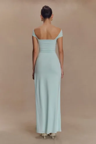 Vestido largo Aurora Slinky con abertura de malla – Lagoon