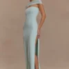 Vestido largo Aurora Slinky con abertura de malla – Lagoon Vestido largo Aurora Slinky con abertura de malla – Lagoon