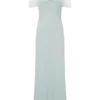 Vestido largo Bernadina con cuello halter de malla y tejido elástico – Azul pálido