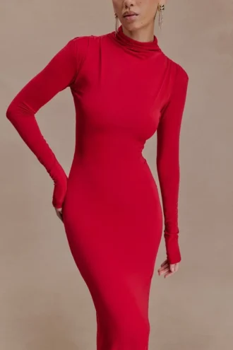 Vestido largo con aberturas Kiyah – Rojo