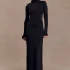 Vestido largo con aberturas Kiyah Slinky – Negro