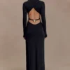 Vestido largo con aberturas Kiyah Slinky – Negro