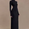Vestido largo con aberturas Kiyah Slinky – Negro