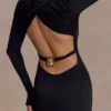 Vestido largo con aberturas Kiyah Slinky – Negro