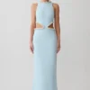 Vestido largo con aberturas y adornos Nicole – Azul pálido