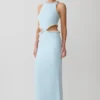 Vestido largo con aberturas y adornos Nicole – Azul pálido