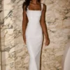 Vestido largo con aberturas y lentejuelas Adoria – Blanco