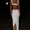 Vestido largo con aberturas y lentejuelas Adoria – Blanco