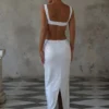 Vestido largo con aberturas y lentejuelas Adoria – Blanco