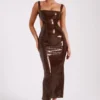 Vestido largo con aberturas y lentejuelas Adoria – Chocolate
