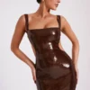 Vestido largo con aberturas y lentejuelas Adoria – Chocolate