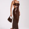 Vestido largo con aberturas y lentejuelas Adoria – Chocolate