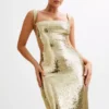 Vestido largo con aberturas y lentejuelas Adoria – Dorado Vestido largo con aberturas y lentejuelas Adoria – Dorado