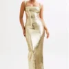 Vestido largo con aberturas y lentejuelas Adoria – Dorado Vestido largo con aberturas y lentejuelas Adoria – Dorado