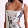 Vestido largo con aberturas y lentejuelas Adoria – Plata
